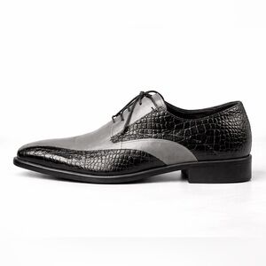 Stacy Adams Black and Grey Patent Croc Embossed Lace-Up Dress Shoes Size 9.5